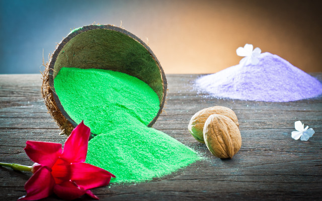 Wooden table bowl green purple free wallpaper for desktop - medium preview image