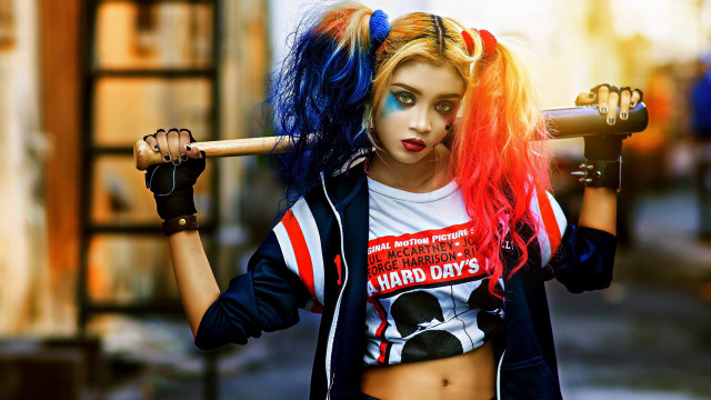 Woman baseball bat cosplay blonde free wallpaper for desktop - medium preview image