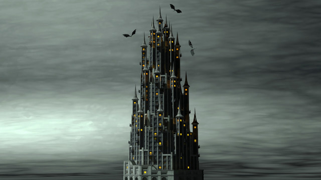 Gothic lit building bird flying free wallpaper for desktop - medium preview image