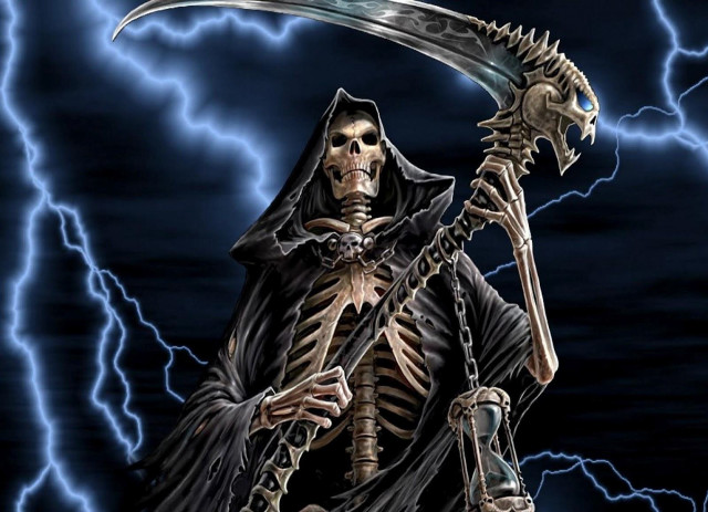 Skeleton holding sculler storm lightnings free wallpaper for desktop - medium preview image