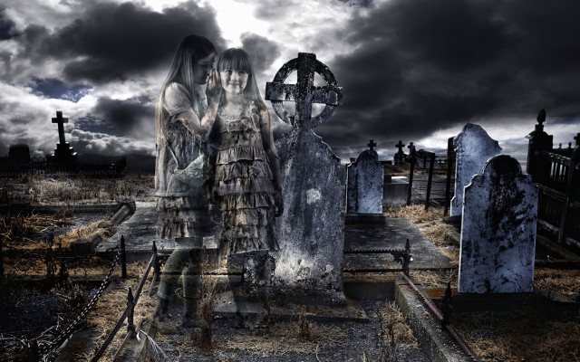 Women cemetery creepy sky foreground free wallpaper for desktop - medium preview image