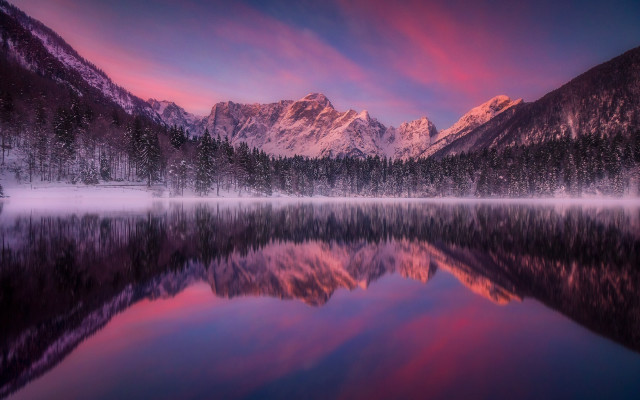 Mountain reflection sunset pink purple #2 free wallpaper for desktop - medium preview image