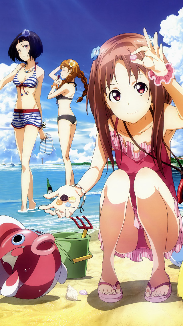 Women beach water pink pig free wallpaper for mobile - medium preview image