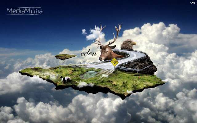 Deer road sky clouds mountain free wallpaper for desktop - medium preview image