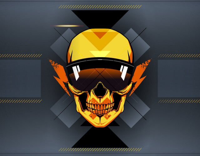 Yellow helmet skull flames triangle free wallpaper for desktop - medium preview image