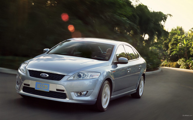 Silver car driving street trees free wallpaper for desktop - medium preview image