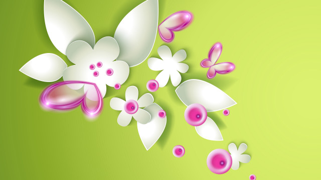 Green white flower butterfly pink free wallpaper for desktop - medium preview image
