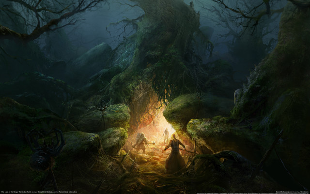 Dark forest fire fantasy matte free wallpaper for desktop - medium preview image