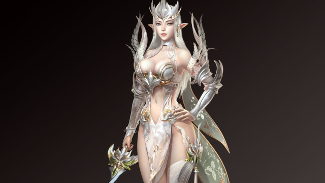 White elf sword flower fantasy free wallpaper for desktop - medium preview image
