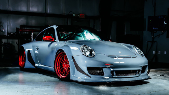 Grey sportscar garage redrims hoodup free wallpaper for desktop - medium preview image