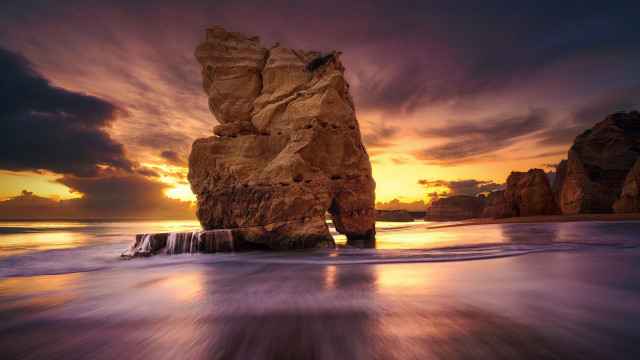 Ocean rock formation sunset clouds #2 free wallpaper for desktop - medium preview image