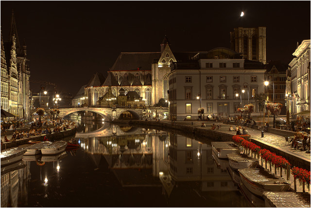 River city night bridge buildings free wallpaper for desktop - medium preview image