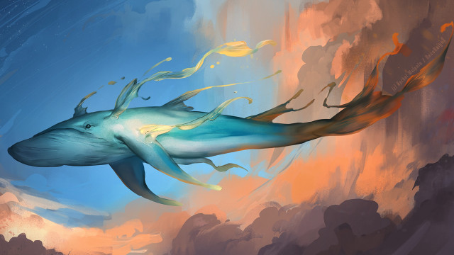 Blue whale fantasy ocean clouds free wallpaper for desktop - medium preview image