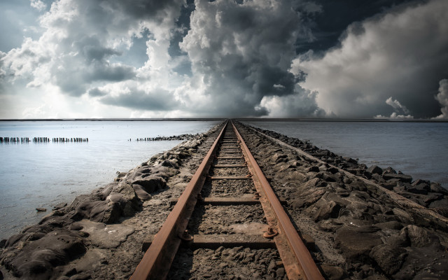 Train water clouds bridge mountain free wallpaper for desktop - medium preview image