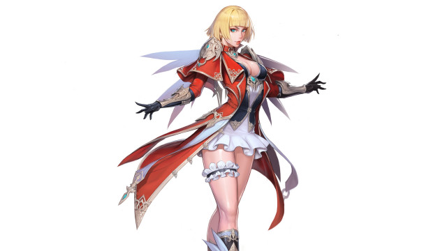 Woman red white sword fantasy free wallpaper for desktop - medium preview image