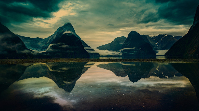 Mountain lake cloudy sky night free wallpaper for desktop - medium preview image