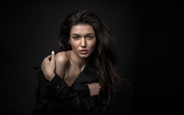 Woman cigarette black background portrait #2 free wallpaper for desktop - medium preview image