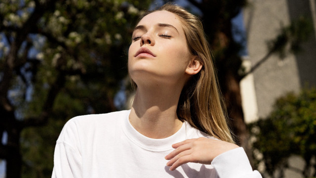 Woman white shirt tree building #2 free wallpaper for desktop - medium preview image