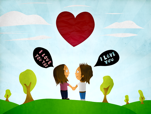 Two girls field heart speechbubble free wallpaper for desktop - medium preview image