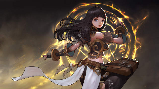 Woman costume sword glowing background #2 free wallpaper for desktop - medium preview image