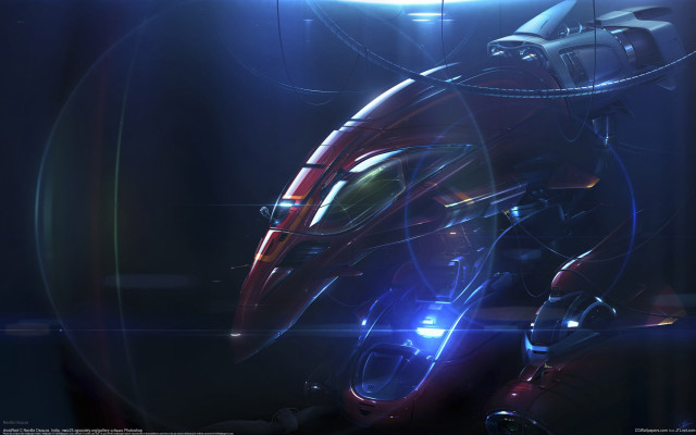 Futuristic robot glowing helmet arm free wallpaper for desktop - medium preview image