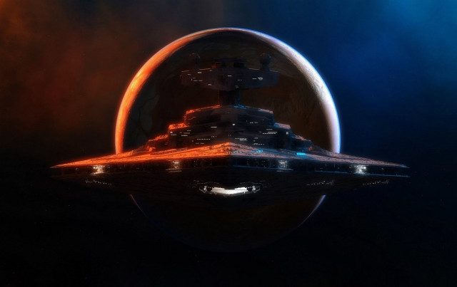 Space ship planet red blue free wallpaper for desktop - medium preview image