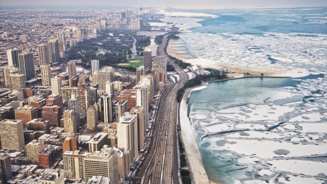 City river bridge ice aerial free wallpaper for desktop - medium preview image