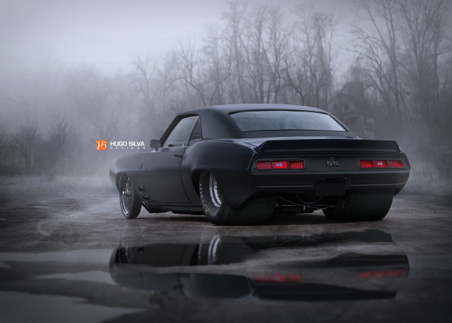 Black car foggy parking lot free wallpaper for desktop - medium preview image
