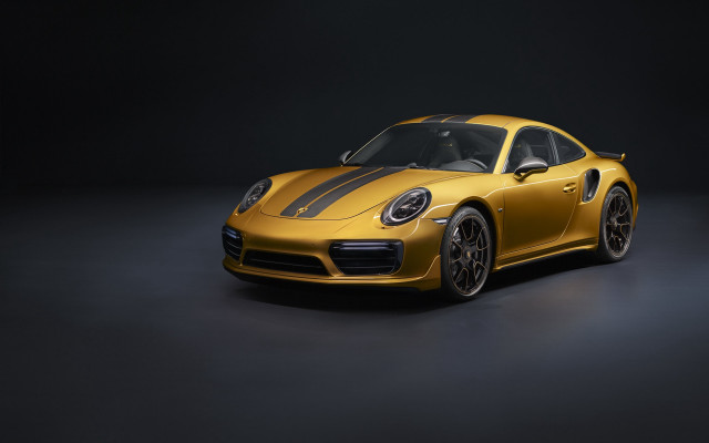 Yellow porsche sports car dark free wallpaper for desktop - medium preview image