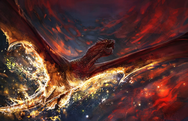 Red dragon fantasy fire stars free wallpaper for desktop - medium preview image
