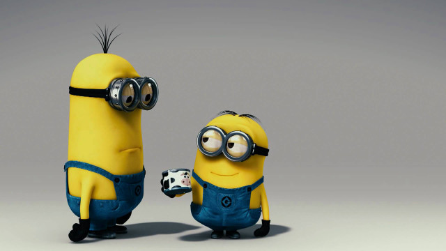 Minions holding hands gray background free wallpaper for desktop - medium preview image