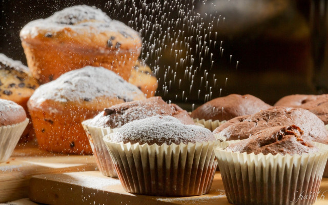 Muffins powdered sugar chocolate sprinkles free wallpaper for desktop - medium preview image