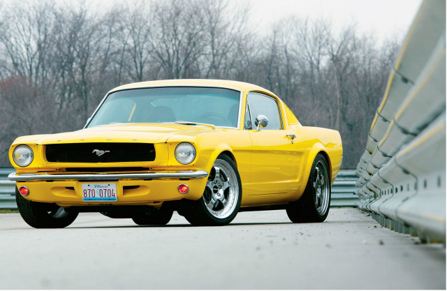 Yellow mustang bridge trees sky free wallpaper for desktop - medium preview image