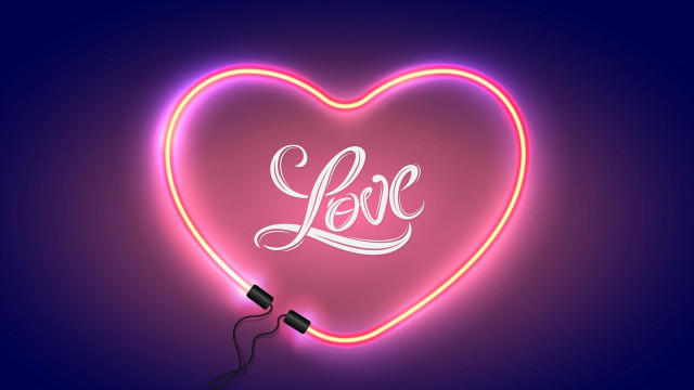 Neon heart love white purple free wallpaper for desktop - medium preview image
