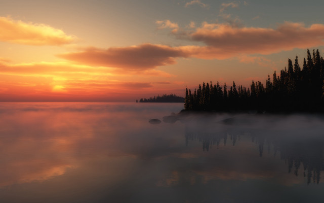 Lake sunset clouds water matte free wallpaper for desktop - medium preview image