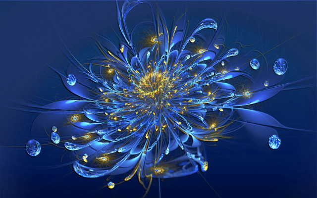 Blue flower water drops floating free wallpaper for desktop - medium preview image