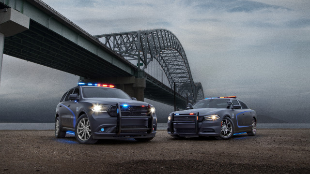 Police cars bridge military photorealism free wallpaper for desktop - medium preview image
