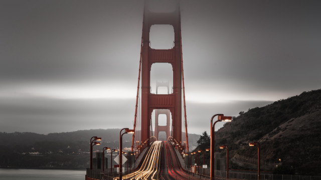 Bridge light trail mountain fog free wallpaper for desktop - medium preview image