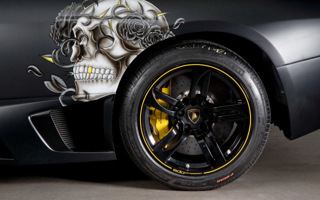 Black sportscar skull side yellow free wallpaper for desktop - medium preview image