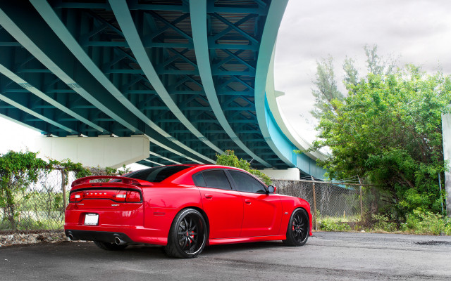 Red car bridge tilt shift free wallpaper for desktop - medium preview image