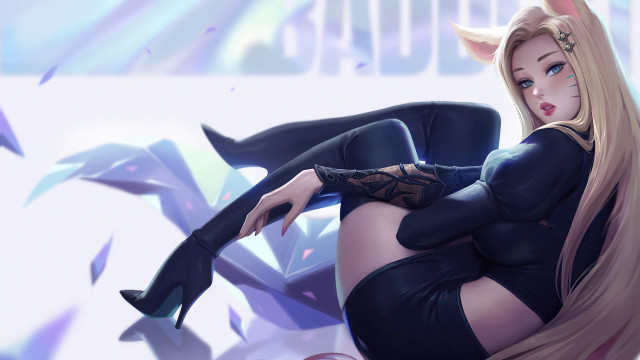 Ahri furry sitting blonde blue free wallpaper for desktop - medium preview image