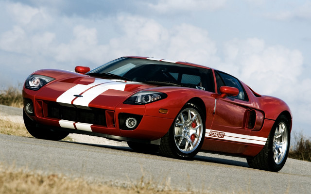 Red sports car white stripes free wallpaper for desktop - medium preview image