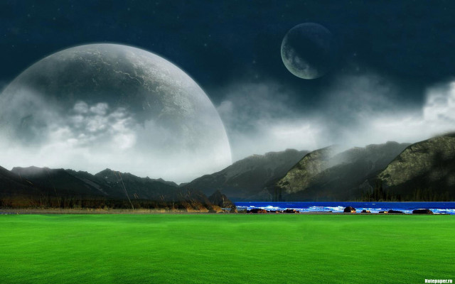 Green mountains lake moon bamboo free wallpaper for desktop - medium preview image