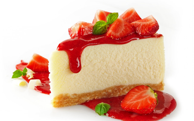 Cheesecake strawberries sauce food photography free wallpaper for desktop - medium preview image