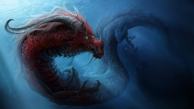 Red dragon swimming water boat free wallpaper for desktop - medium preview image