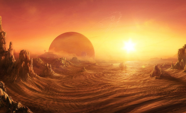 Sunset desert large object distant free wallpaper for desktop - medium preview image