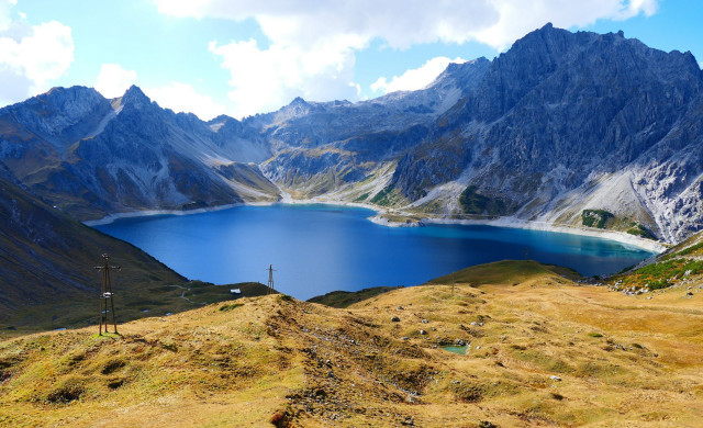 Mountain lake telephone pole sky free wallpaper for desktop - medium preview image