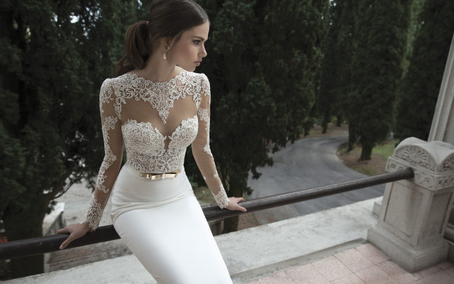 Woman white dress leaning railing free wallpaper for desktop - medium preview image