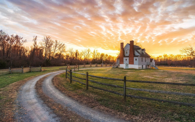 House field dirt path fence free wallpaper for desktop - medium preview image