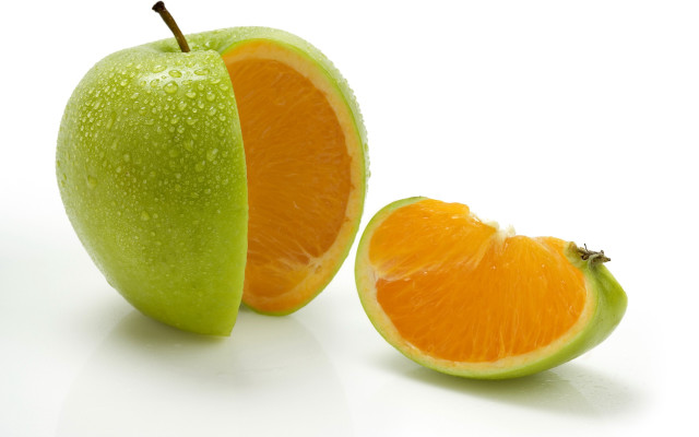 Half eaten orange green apple #2 free wallpaper for desktop - medium preview image